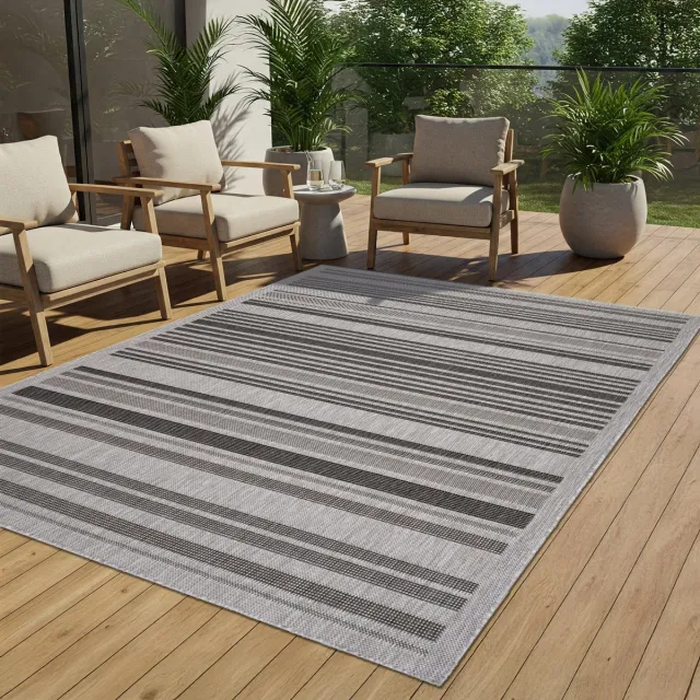 Tapiso Melissa Buitenkleed Buitentapijt Grijs Vloerkleed Binnen Buiten Kleed Tapijt Maat- 80x200
