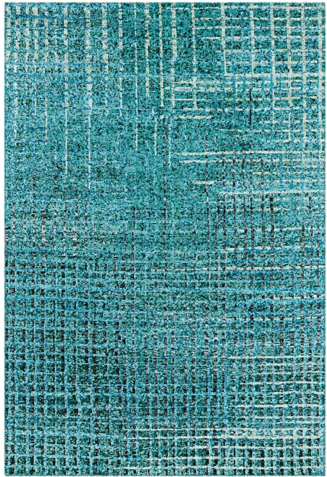Padiro design laagpolig vloerkleed 170 x 240 cm - turquoise - modern abstract ontwerp - voor vloerverwarming - van zijde en katoen