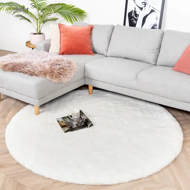 NATURL. Rond Hoogpolig vloerkleed - Comfy Supreme Wit - Ø 230cm