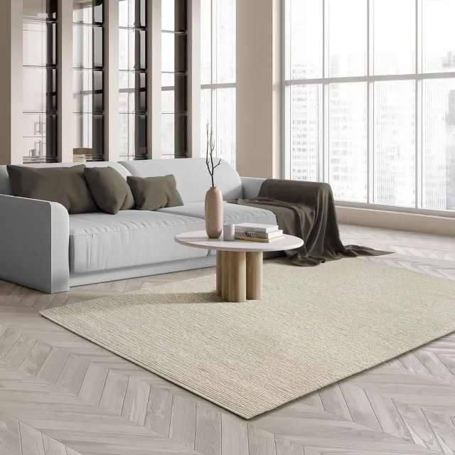 the carpet Premium Wool – Handgeweven wollen vloerkleed van natuurlijke wol, Scandinavisch design, duurzaam & warm, crème