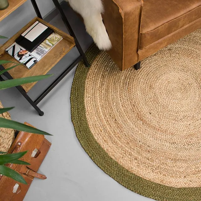 NATURL. Jute vloerkleed - Fair Rond naturel/groen - Ø 140cm