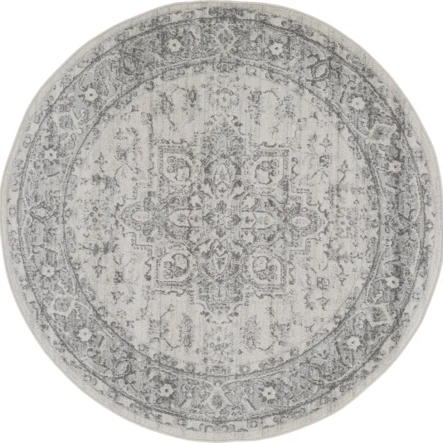 Surya Farah rond vloerkleed vintage oosters grijs