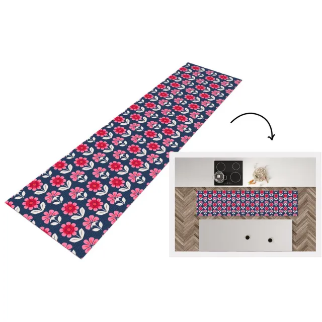 KitchenYeah Keukenloper - Loper keuken - Bloemen - Patroon - Rood - 240x60 cm - Keukenloper vinyl Multicolor