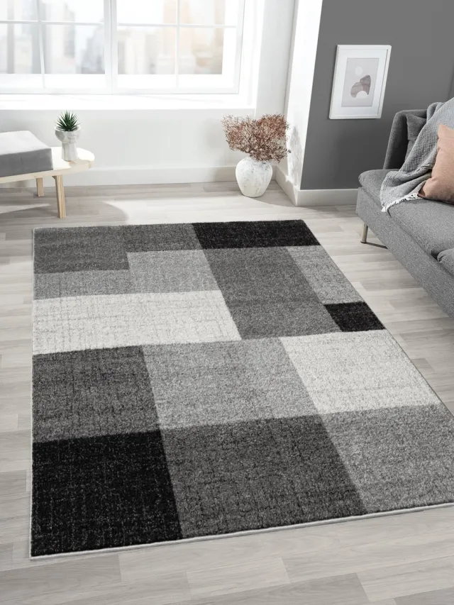Mia´s Teppiche Mia’s Teppiche Modena – modern vloerkleed voor woonkamer & slaapkamer met blokpatroon, grijs blok, 80 x 140 cm
