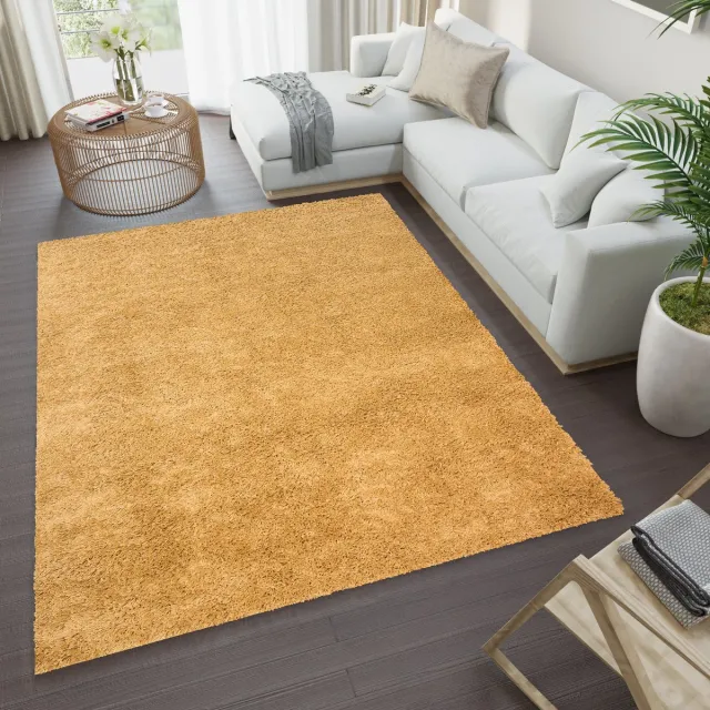 Tapiso Essence Vloerkleed Geel Hoogpolig Shaggy Tapijt Maat- 200x300