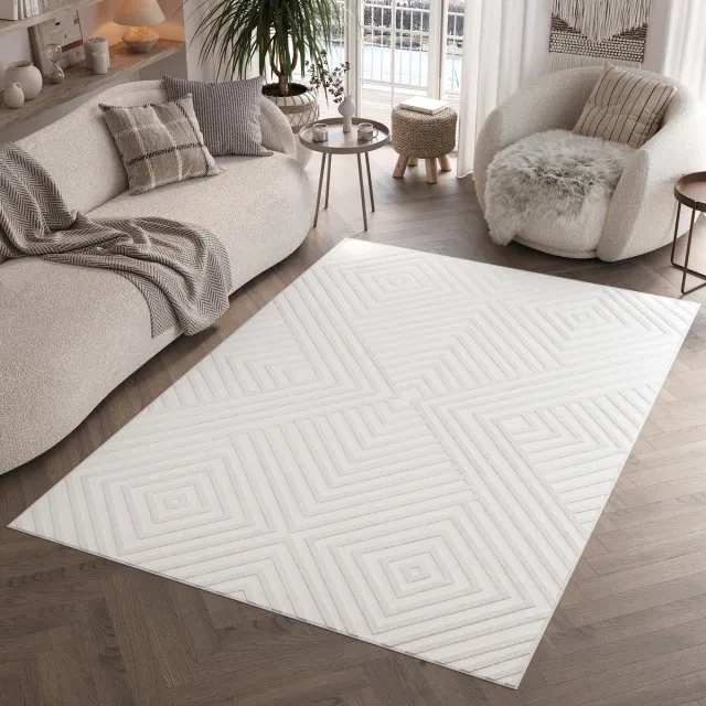 Tapiso Hygge Vloerkleed Beige Gebroken Wit Geometrisch Tapijt Gebroken Wit 3