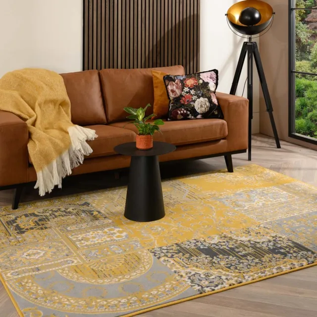 Tapeso Patchwork vloerkleed - Ease Agatha okergeel