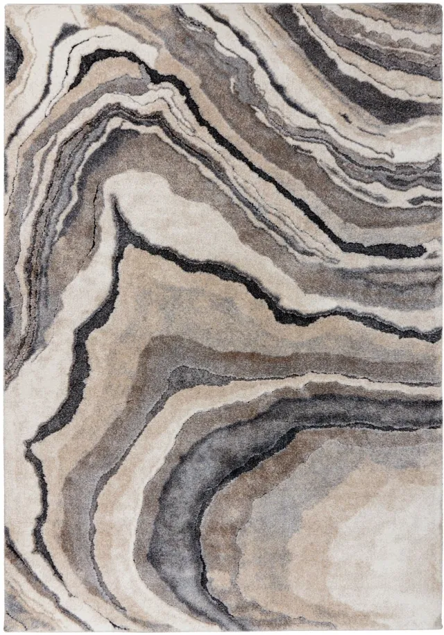 Padiro design laagpolig vloerkleed - lichtbeige - modern abstract ontwerp - voor vloerverwarming - van polypropyleen, polyester en jute