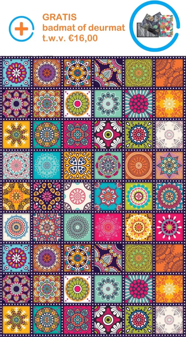 FOTAPIJT KLM21014 - Geruit - Bedrukt tapijt - Vloerkleed - Antislip - Wasbaar - 160x230 cm - 9 mm - Polyester Multi