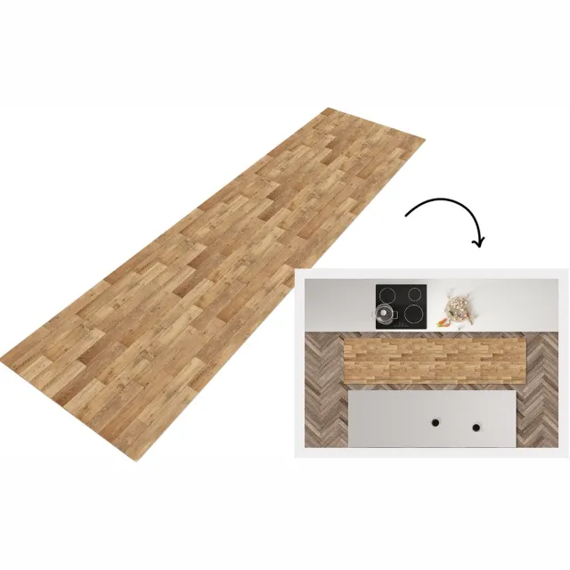 KitchenYeah Keukenloper 200x50 cm - Keukenmat vinyl Patroon - Parket - Patronen - Keukenmatten loper - Keuken vloerkleed tapijt