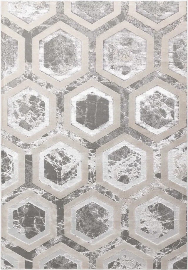 Eazy Living Easy Living - Aurora-Crystal Vloerkleed - 160x230 - Rechthoek - Laagpolig Tapijt - Klassiek - Meerkleurig, Zilver