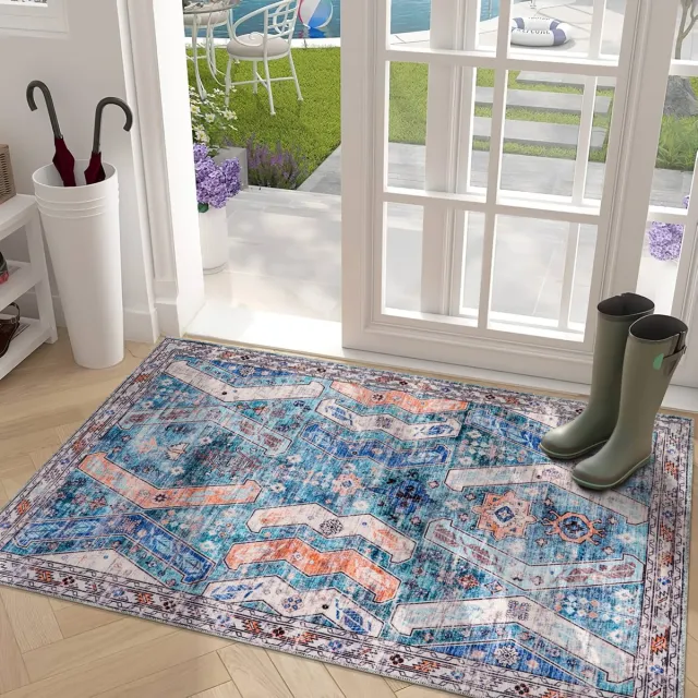 Netline Home Vloerkleed Woonkamer - Wasbaar - Vloerkleed Antislip gemaakt van geweven katoen - Vintage Boho Vloerkleed voor Slaapkamer, Keuken, Hal en Salon (Groen, 80 x 150 cm)