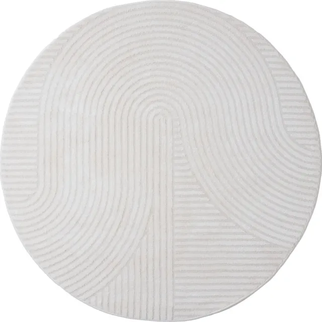 Veer Carpets Vloerkleed Ella Cream Rond ø200 cm - Design Hoog-Laag Vloerkleed met Lijnenpatroon in Scandinavische / Japandi Stijl Crème
