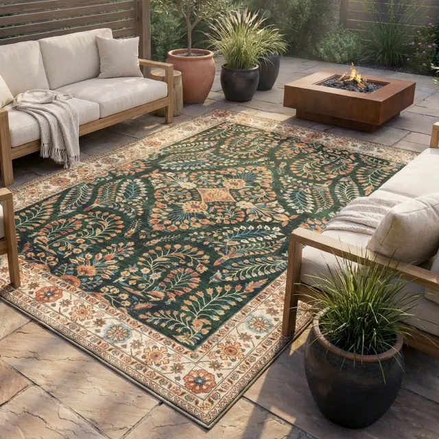 Fraai Vintage buitenkleed - Santo Flora Donkergroen - 160x230cm