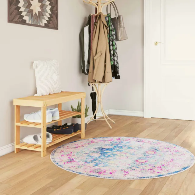 vidaXL Vloerkleed wasbaar Ø 120 cm meerkleurig blauw, foto 2