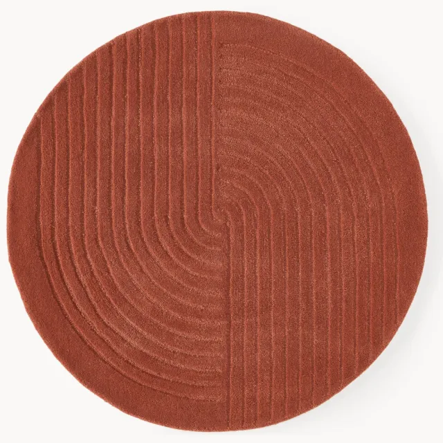 Westwing Collection Rond wollen vloerkleed Mason, handgetuft Wijnrood