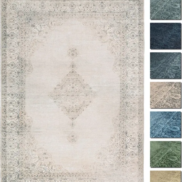 TESSO LIVING Premium Vintage Vloerkleed - Zand 155 cm x 225 cm - Laagpolig Woonkamer Tapijt