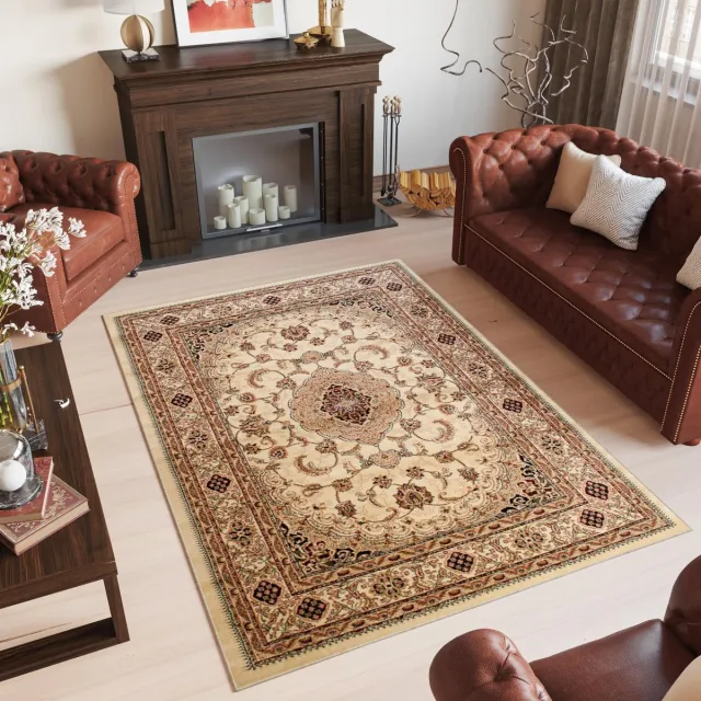 Tapiso Yesemek Vloerkleed Creme Klassiek Vintage Medaillon Frame Design Woonkamer Slaapkamer Tapijt