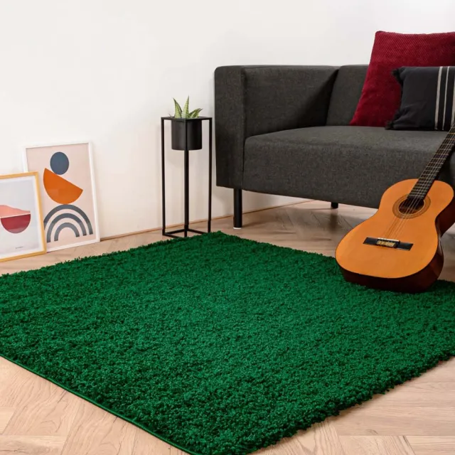 Tapeso Vierkant hoogpolig vloerkleed - Shaggy Trend jade 140x140 Groen