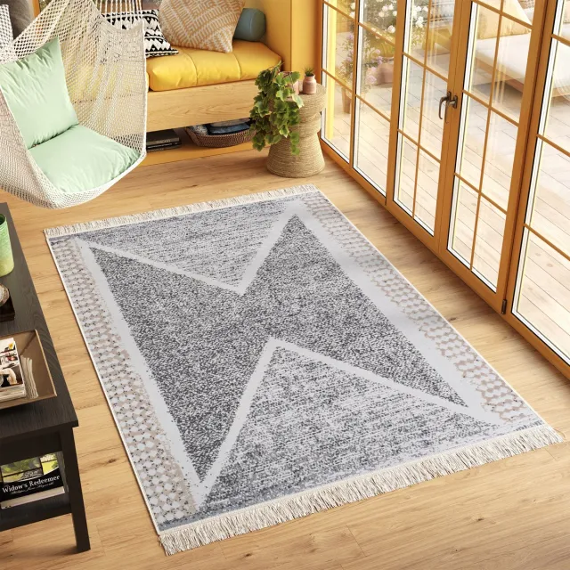 Tapiso Azteca Vloerkleed Grijs Katoenen Dubbelzijdig Tapijt Woonkamer Lichtgrijs