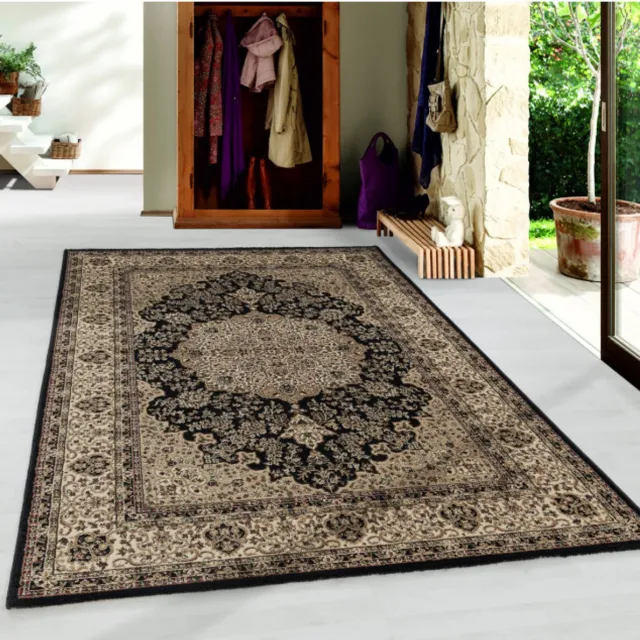 TapisTrend Oosters tapijt Zwart 240x340 cm Oosterse laagpolige woonkamertapijt, antiek patroon, dwergtapijt