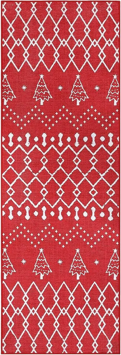 Triumpunpre Vloerkleed , Rood, Scandinavisch Kerstmotief, Antislip, Zachte Chenille