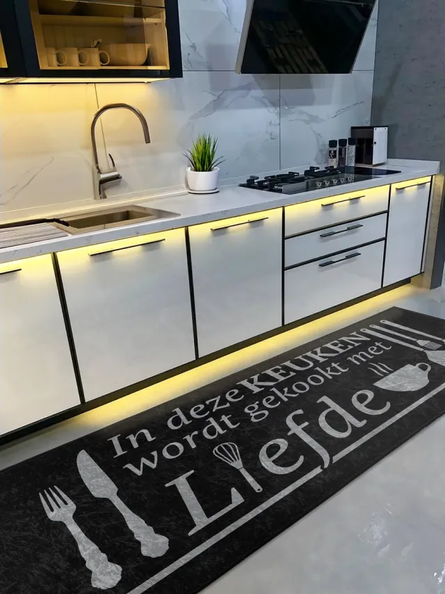 De Groen Home Keukenloper 65x180cm Vloerkleed - KNUS KOKEN COLLECTIE - Wasbaar Antislip - Laagpolig Vuilafstotend & Zacht Tapijt Grijs