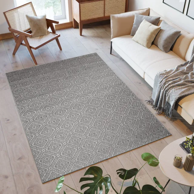Tapiso Capri Vloerkleed Tuintapijt Binnen Modern Indoor Outdoor Grijs 4