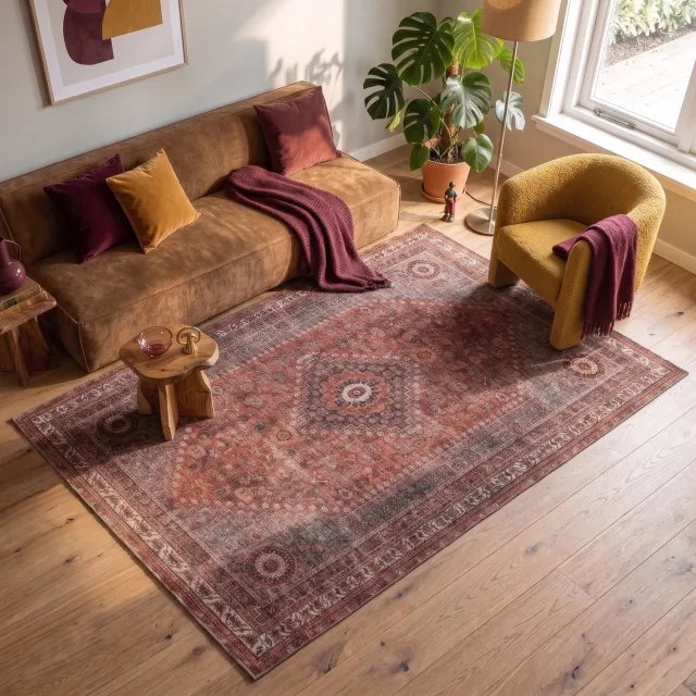 Fraai Oosters tapijt - Liva Medaillon Terracotta - 115x170cm