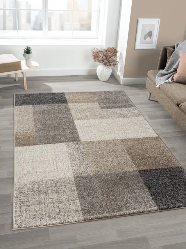 Mia´s Teppiche Mia’s Teppiche Modena – modern vloerkleed voor woonkamer & slaapkamer met blokpatroon, beige blok, 120 x 160 cm