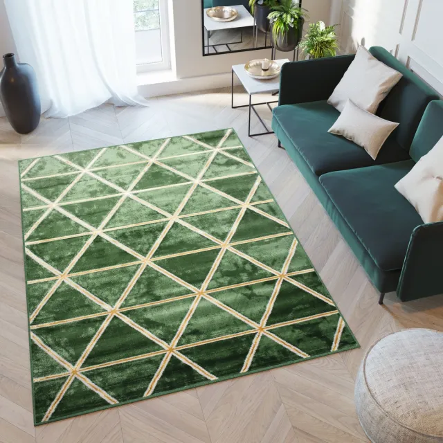 Tapiso Turmalin Vloerkleed Groen Laagpolig Woonkamer Tapijt Maat- 120x170 Donkergroen Goudkleur 1
