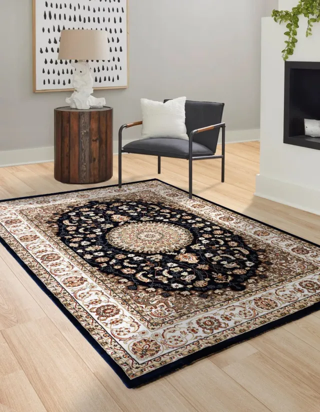 flycarpets Klassiek Donkerblauw Vloerkleed Alcon - Oosters motief - Perzisch Tapijt - Woonkamer