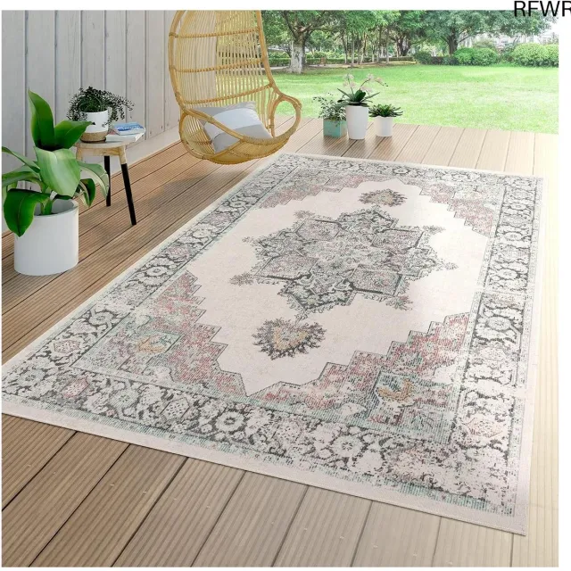 RFWR Vloerkleed voor binnen en buiten, laagpolig, oriëntaals patroon, beige, 60x100 cm Crème