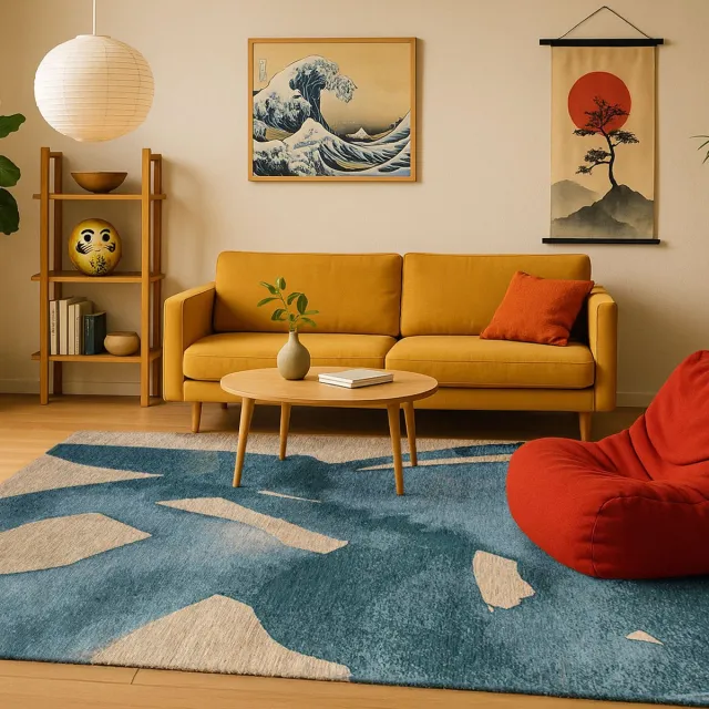 LOLA&MOI Binnen & Buiten Vloerkleed - 200 x 280 cm - Lola&Moi Swing Lagoon Blue - Laagpolig Tapijt - Gerecycled PET - Made in Belgium - Circulair blauw