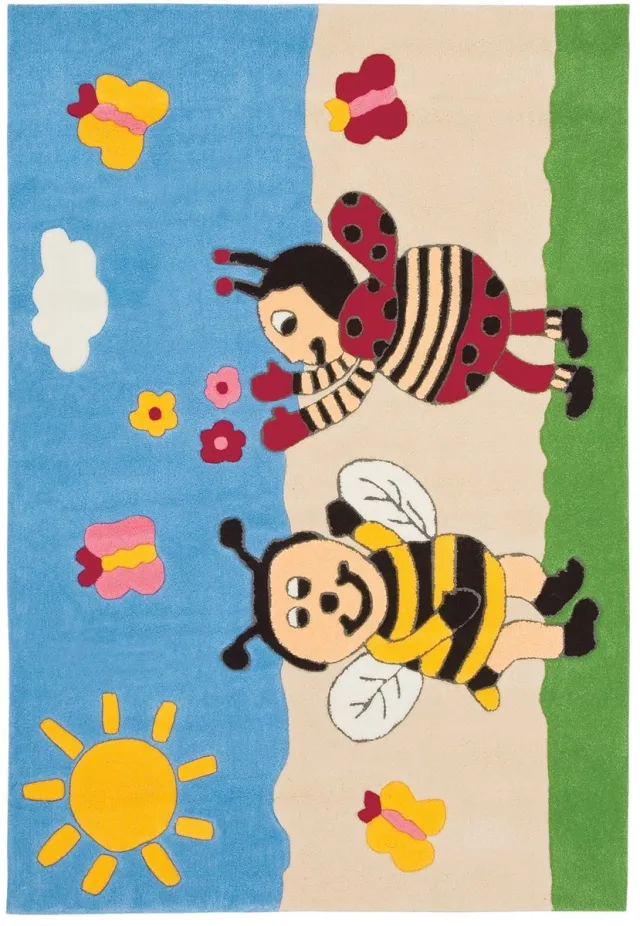 Padiro speels kindervloerkleed - groen - speels kindermotief - met bijen- en lieveheersbeestjesmotief - voor vloerverwarming - van modacryl, polyester en katoen