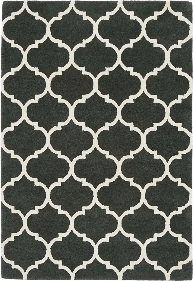 Eazy Living Easy Living - Albany-Ogee-Charcoal Vloerkleed - 160x230 - Rechthoek - Laagpolig Tapijt - Klassiek - Zwart_wit