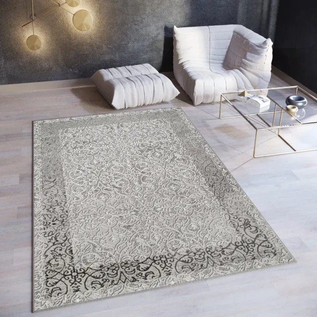 Tapiso Ares Vloerkleed Grijs Licht Laagpolig Woonkamer Frame Oriental Tapijt Lichtgrijs