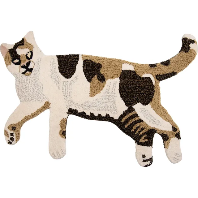 Clayre & Eef Vloerkleed Kat 90x60 cm Bruin Beige Wol Tapijt