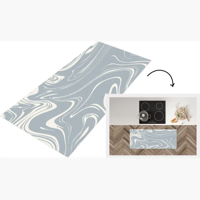 KitchenYeah Keukenloper - Loper keuken - Marmer - Blauw - Patronen - Keukenloper vinyl Multicolor