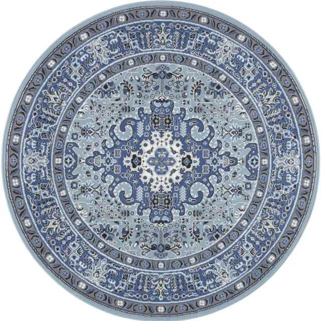 flycarpets Isfahan Rond Klassiek Vloerkleed - Blauw - Perzisch / Oosters Tapijt - Laagpolig - ∅ 160 cm