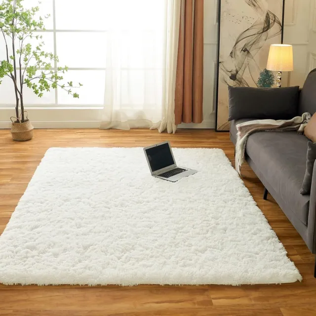 Unyqoos Hoogpolig ivoorkleurig vloerkleed met antislip voor woonkamer en slaapkamer Wit