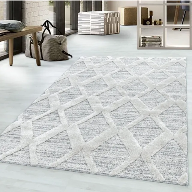 TapisTrend Harig tapijt Grijs crèmekleurig geometrisch vloerkleed met grote, reliëfachtige ruiten, 20 mm poolhoogte, moderne stijl voor woonkamer