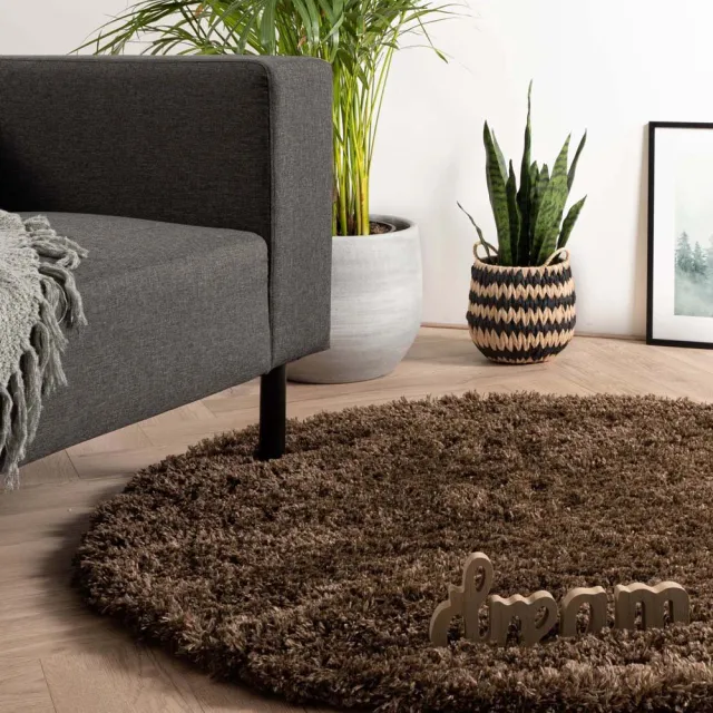 Tapeso Rond hoogpolig vloerkleed - Cozy Shaggy bruin 160