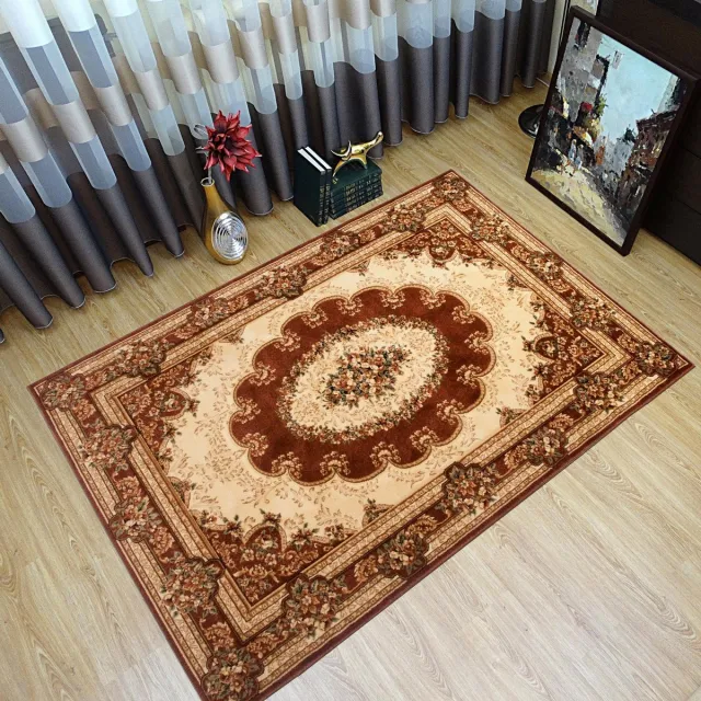 Tapiso Yesemek Vloerkleed Woonkamer Slaapkamer Bruin Creme Klassiek Vintage Medaillon Frame Design Interieur Hoogwaardig Tapijt