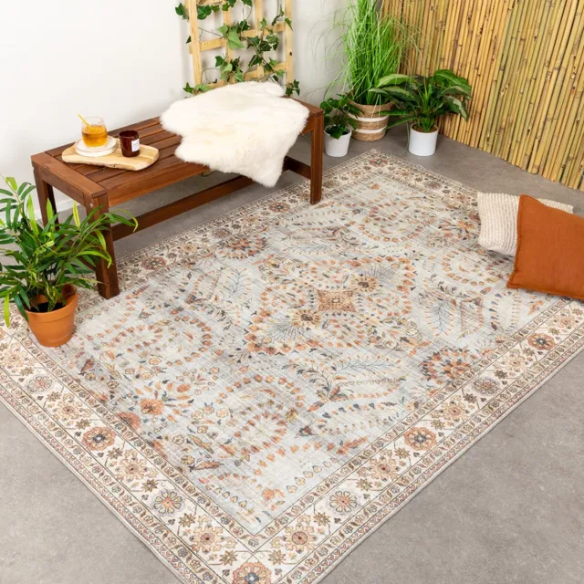 Fraai Vintage buitenkleed - Santo Flora Lichtgrijs - 230x330cm