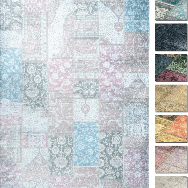 TESSO LIVING Kelim Patchwork Tapijt Woonkamer Hemel Blauw 120 X 160 cm, Modern Laagpolig Vloerkleed, Superzacht, Machinewasbaar