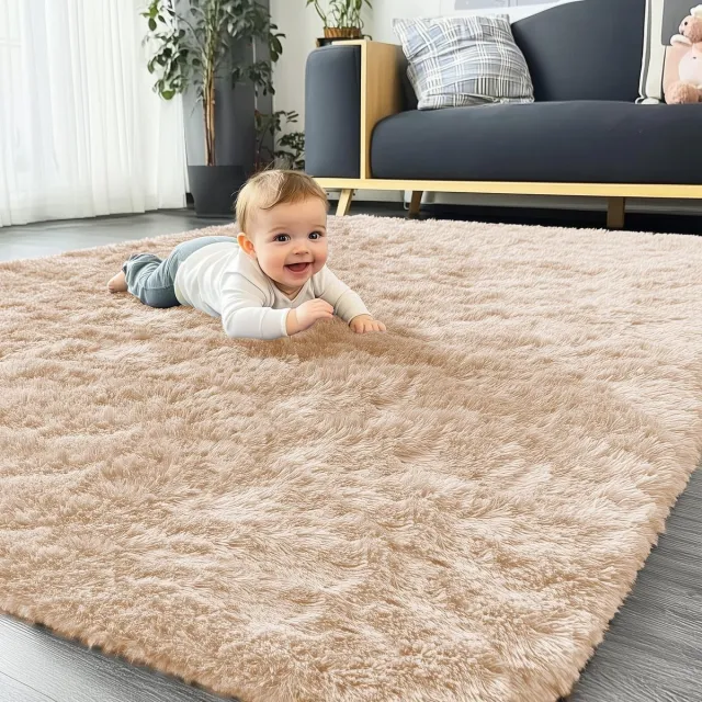 Homaxy Tapijt - Hoogpolig Wasbaar - Voor de woonkamer - Beige 240 x 340 cm