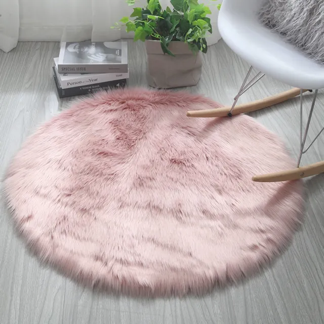 Flintry Rond Vloerkleed, Imitatiebont, Zacht Slaapkamervloerkleed, Vloermat — Roze / 20 Inch Diameter