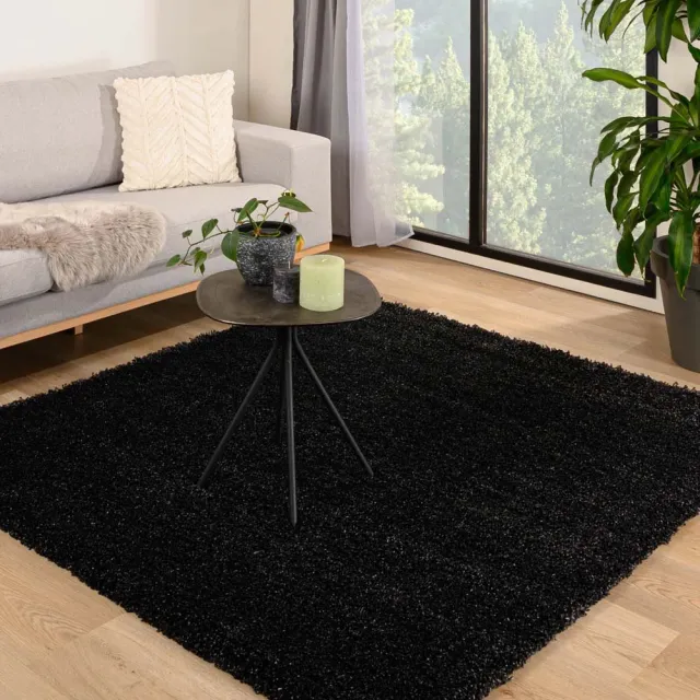 Tapeso Vierkant hoogpolig vloerkleed - Shaggy Grand antraciet 160x160