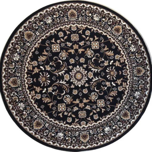 Muratap Nain Klassiek - Rond - Laagpolig Oosters Vloerkleed - Vintage Tapijt - Zwart- 160 CM Ø